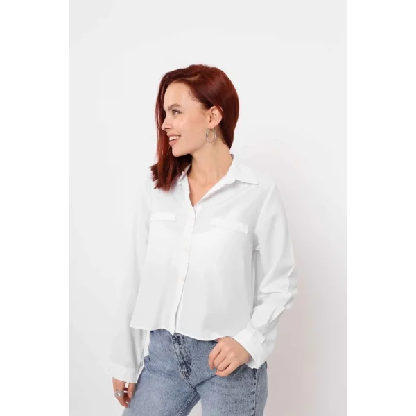 Cepli Uzun Kol Gömlek - Beyaz
