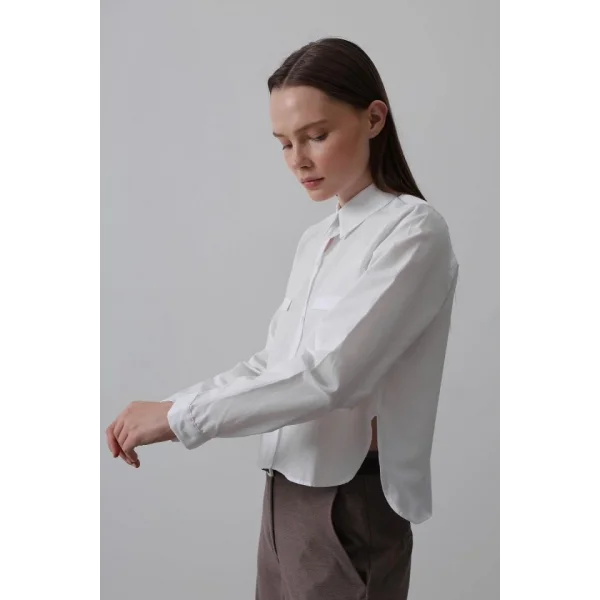 Cepli Uzun Kol Gömlek - Beyaz