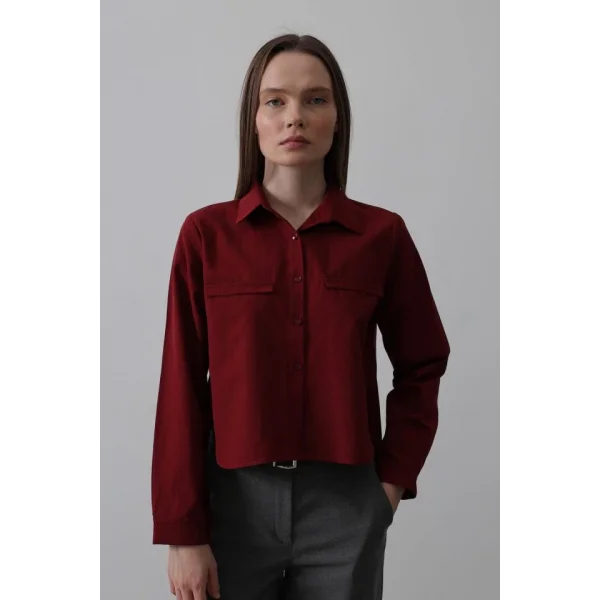 Cepli Uzun Kol Gömlek - Bordo