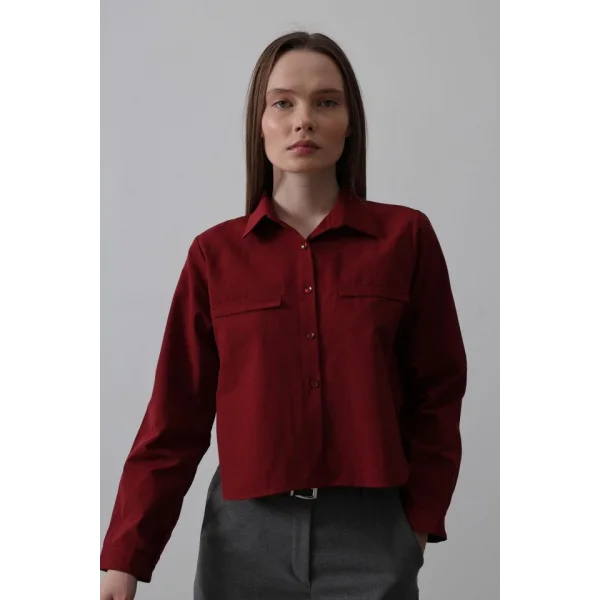 Cepli Uzun Kol Gömlek - Bordo