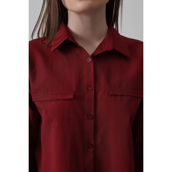 Cepli Uzun Kol Gömlek - Bordo