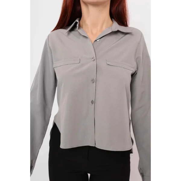 Cepli Uzun Kol Gömlek - Gri