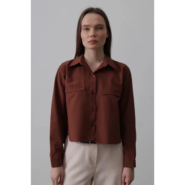 Cepli Uzun Kol Gömlek - Koyu Kahve