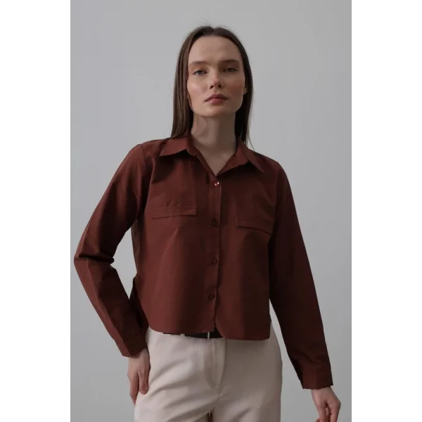 Cepli Uzun Kol Gömlek - Koyu Kahve