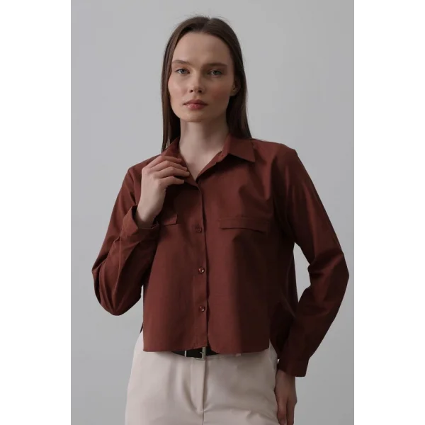 Cepli Uzun Kol Gömlek - Koyu Kahve