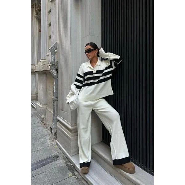 Cerly Çizlili Triko Pantolon Kazak Takım 9977