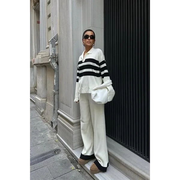 Cerly Çizlili Triko Pantolon Kazak Takım 9977