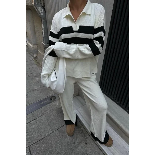 Cerly Çizlili Triko Pantolon Kazak Takım 9977