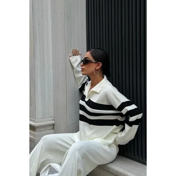 Cerly Çizlili Triko Pantolon Kazak Takım 9977