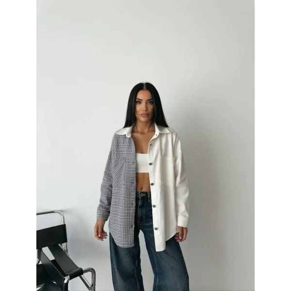 CHANEL PARÇALI GÖMLEK - Mavi-Ekru