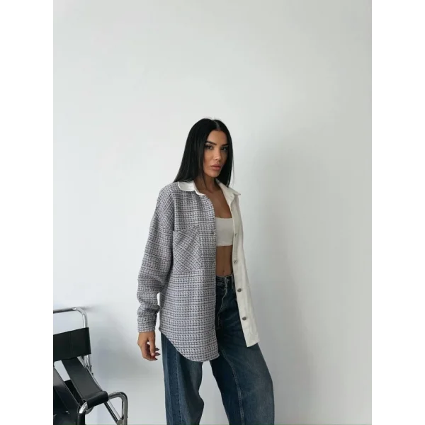 CHANEL PARÇALI GÖMLEK - Mavi-Ekru