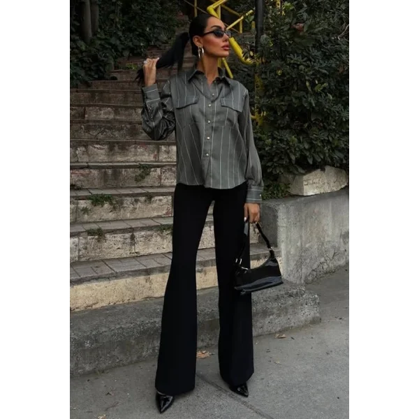 Chanel Saten Premium Çizgili Gömlek 3411