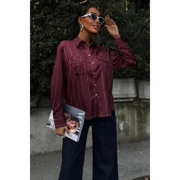 Chanel Saten Premium Çizgili Gömlek 3411