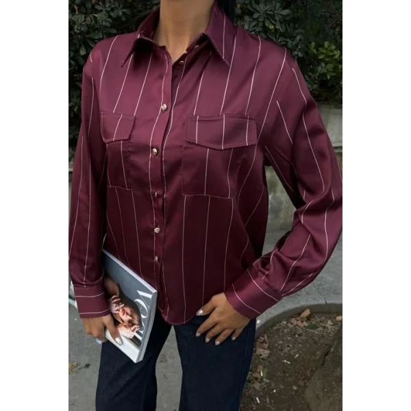 Chanel Saten Premium Çizgili Gömlek 3411