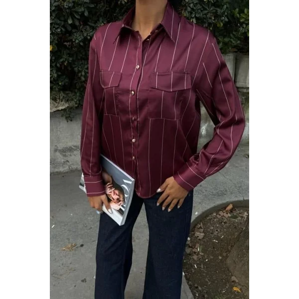 Chanel Saten Premium Çizgili Gömlek 3411