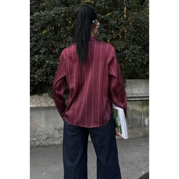 Chanel Saten Premium Çizgili Gömlek 3411