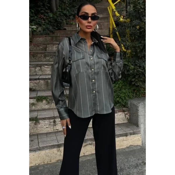 Chanel Saten Premium Çizgili Gömlek 3411