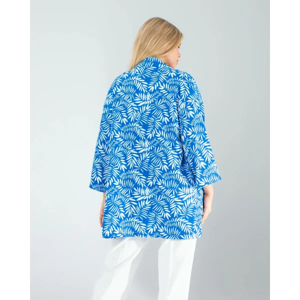 Çiçek Desen Mavi Kimono