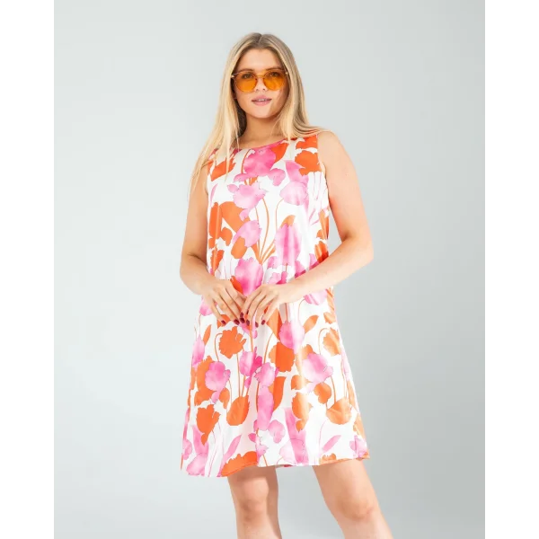 Çiçek Desen Saten Elbise