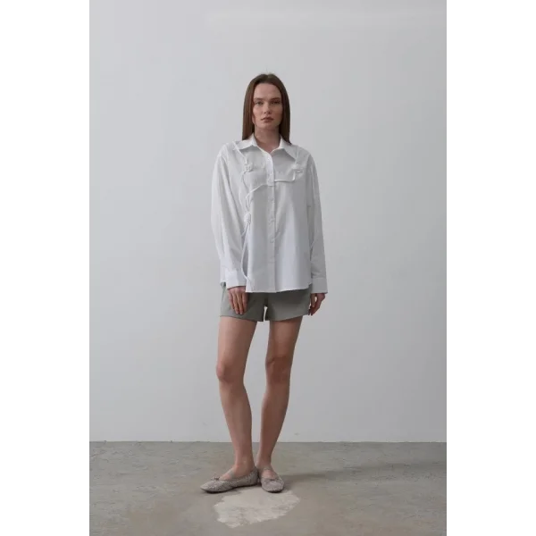 Çiçekli Oversize Gömlek  Beyaz