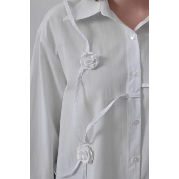 Çiçekli Oversize Gömlek  Beyaz