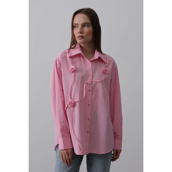 Çiçekli Oversize Gömlek  Pembe