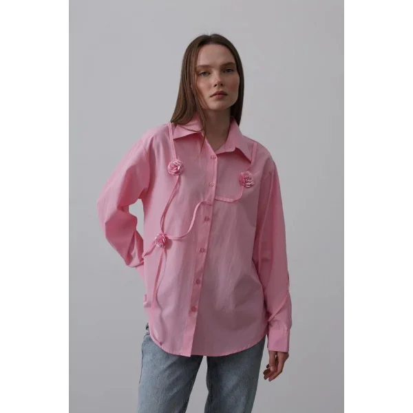 Çiçekli Oversize Gömlek  Pembe