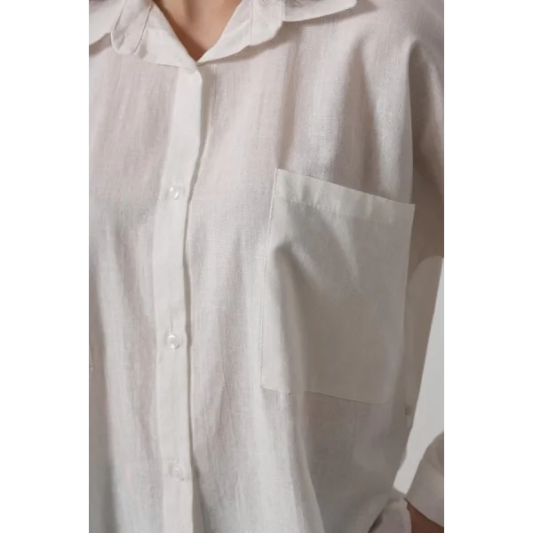 Çift Cepli Uzun Kol Gömlek  Beyaz