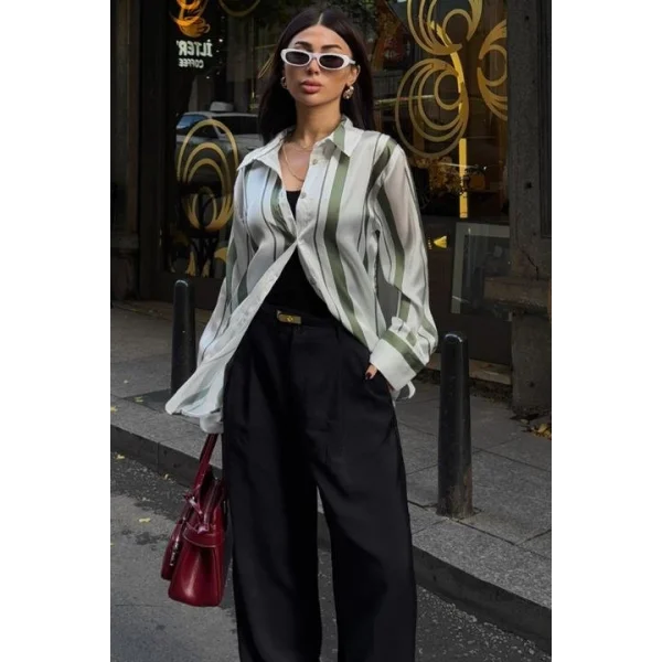 Çift Çizgili Saten Gömlek 3416