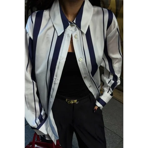 Çift Çizgili Saten Gömlek 3416