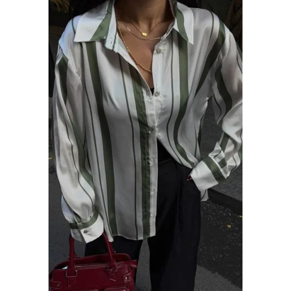 Çift Çizgili Saten Gömlek 3416