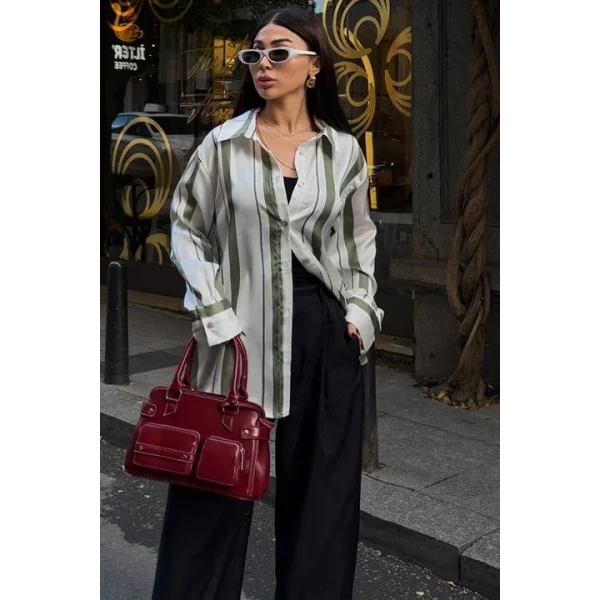 Çift Çizgili Saten Gömlek 3416