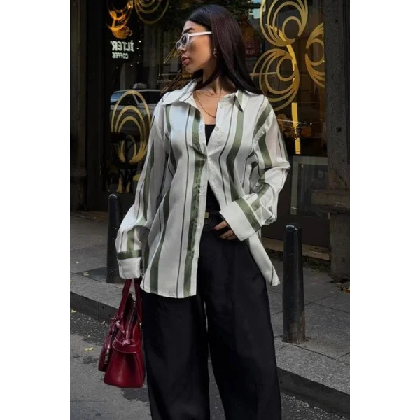 Çift Çizgili Saten Gömlek 3416