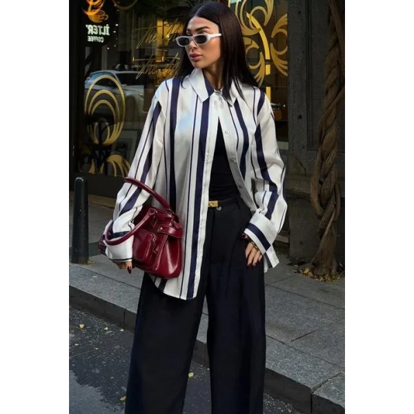 Çift Çizgili Saten Gömlek 3416