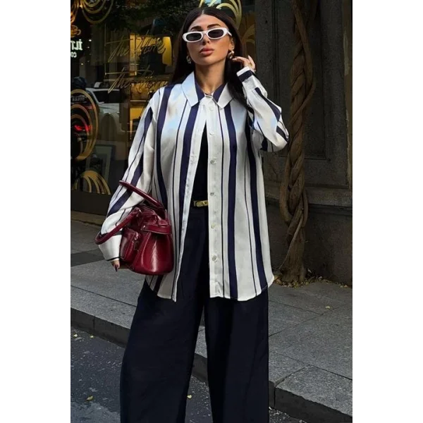 Çift Çizgili Saten Gömlek 3416