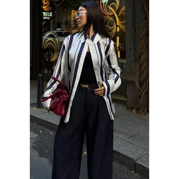 Çift Çizgili Saten Gömlek 3416