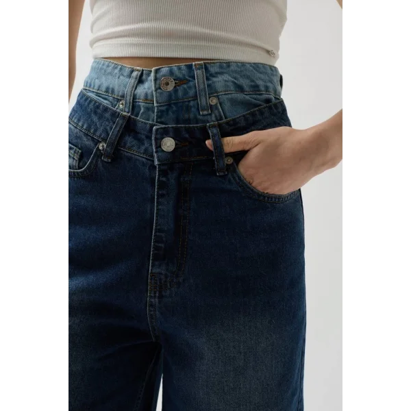 Çift Kemerli Bermuda Denim Şort