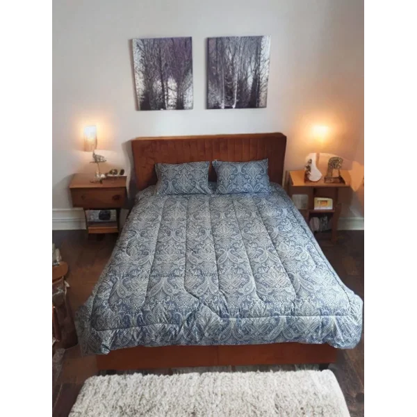 Çift Kişilik Doğal Yün Yorgan ve Yastık Takımı - İndigo