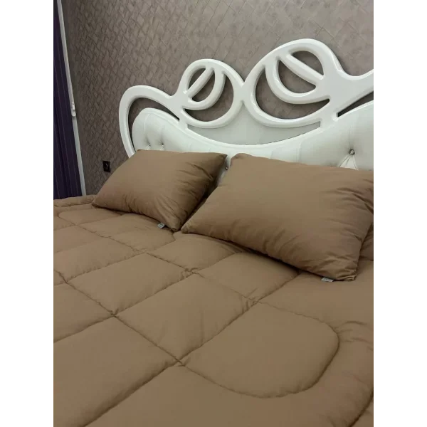 Çift Kişilik Doğal Yün Yorgan ve Yastık Takımı - Kahverengi