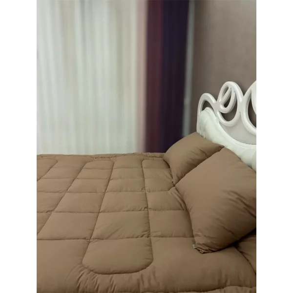 Çift Kişilik Doğal Yün Yorgan ve Yastık Takımı - Kahverengi