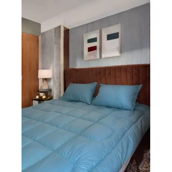 Çift Kişilik Doğal Yün Yorgan ve Yastık Takımı - Mavi