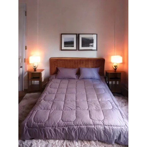 Çift Kişilik Doğal Yün Yorgan ve Yastık Takımı - Mor