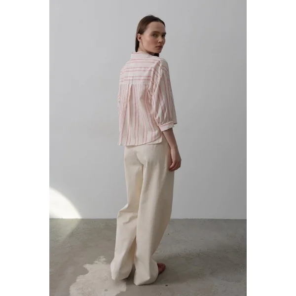 Çift Pileli Palazzo Pantolon - Natür