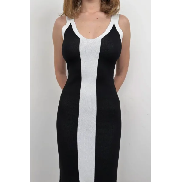 Çift Renk Yırtmaç Detay Elbise