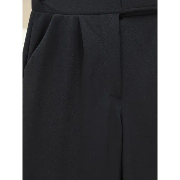 Cırtlı Fermuarlı Palazzo Pantolon -Siyah