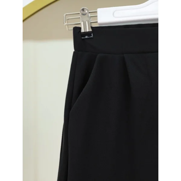 Cırtlı Fermuarlı Palazzo Pantolon -Siyah