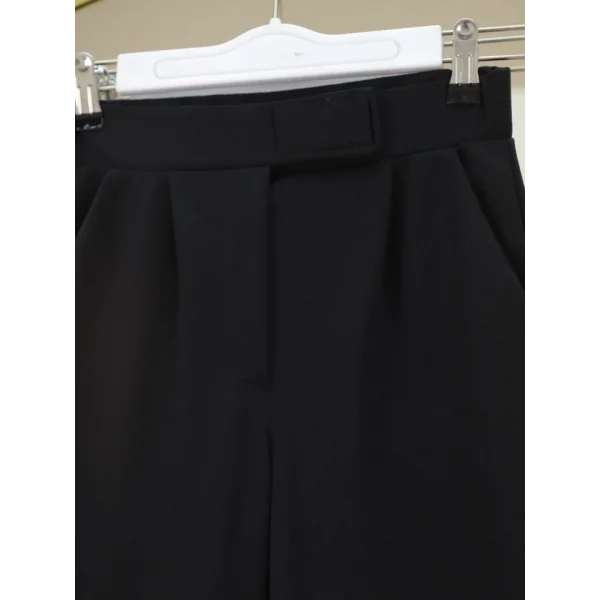 Cırtlı Fermuarlı Palazzo Pantolon -Siyah