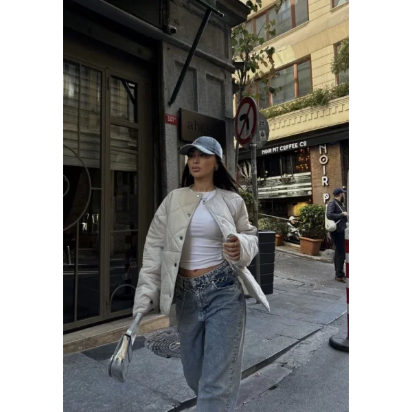 Cıt Cıt Detaylı Çepli Ceket ont Beyaz