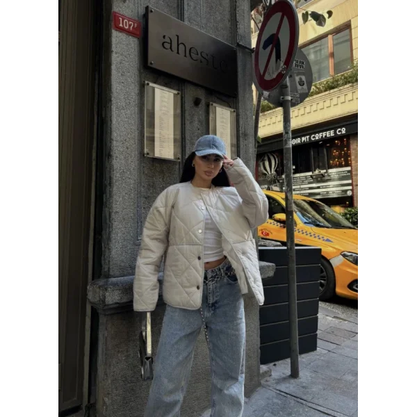 Cıt Cıt Detaylı Çepli Ceket ont Beyaz