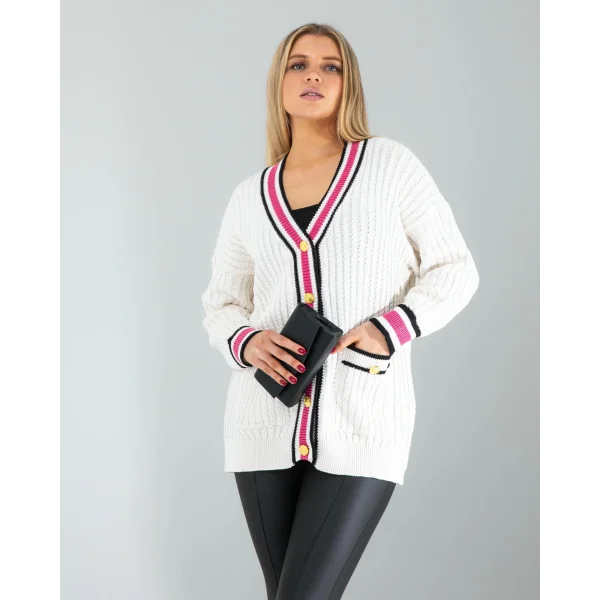 Çizgi Detay Triko Hırka